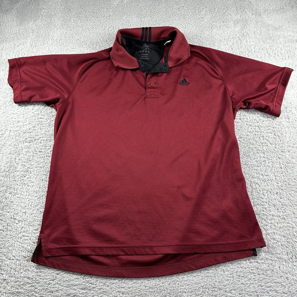 Adidas Performance Polo Shirt Mens Medium Burgundy Red Collar‎ Embroidered Logo